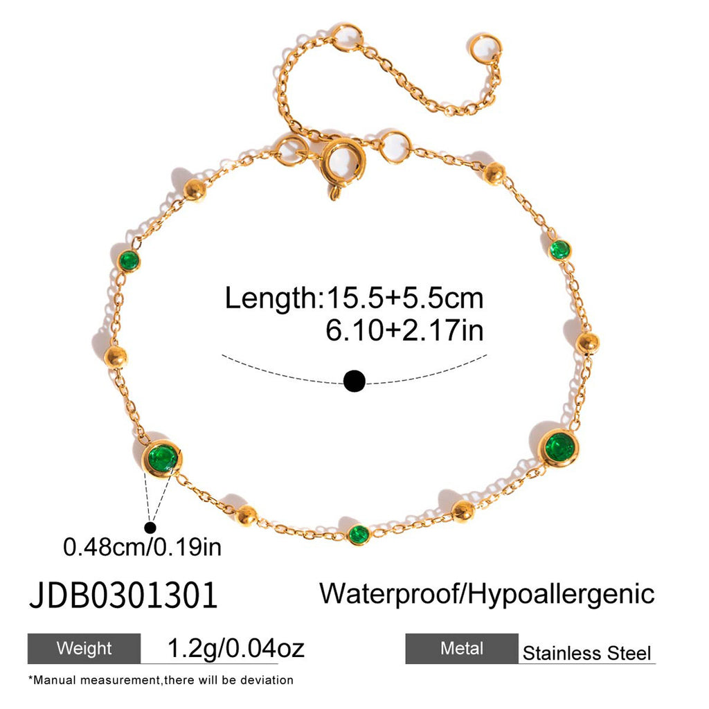 Round green stone station bracelet size chart