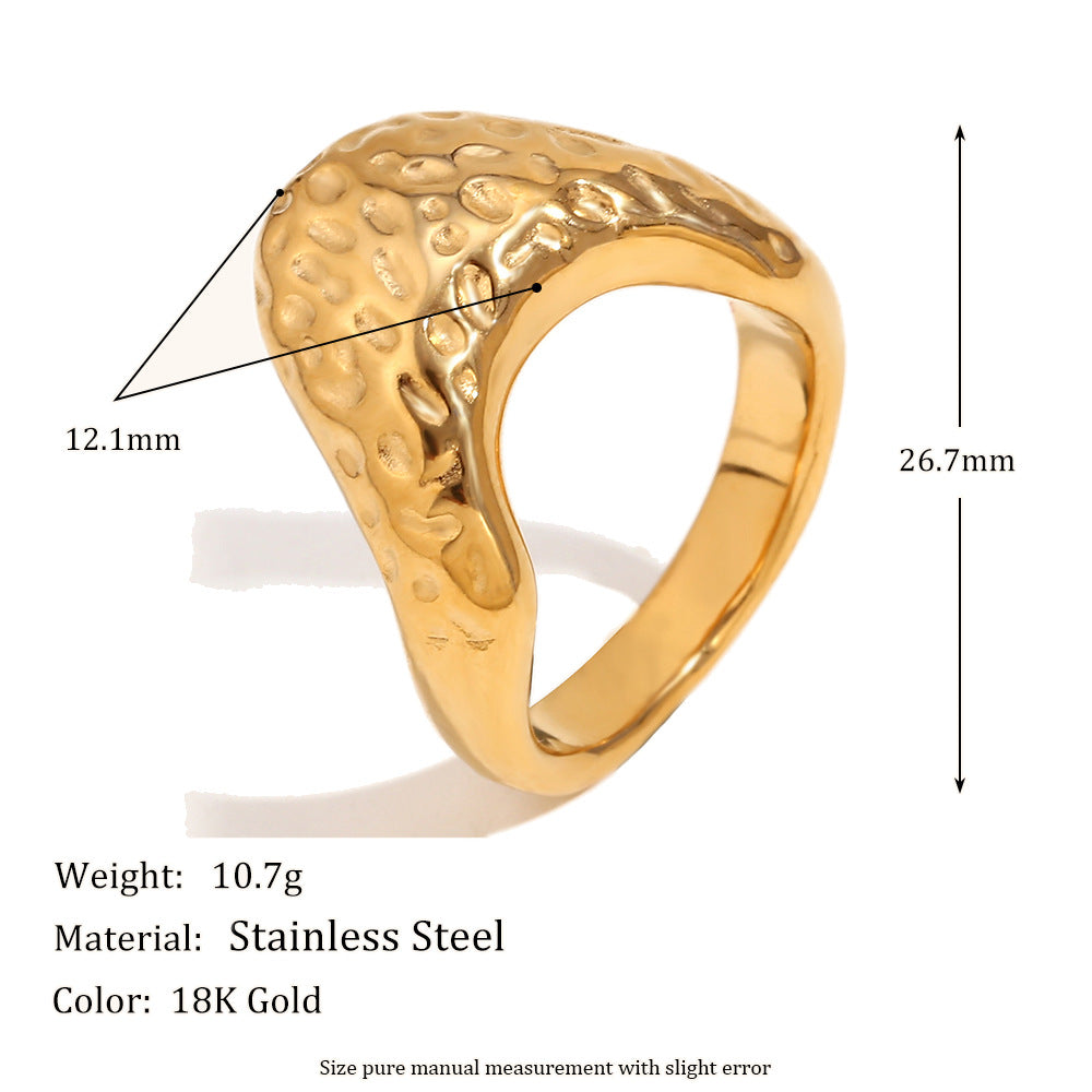 gold plated hammered signet ring with dimensions and listed weight