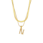 Imitation pearl letter N pendant on layered stainless steel chains