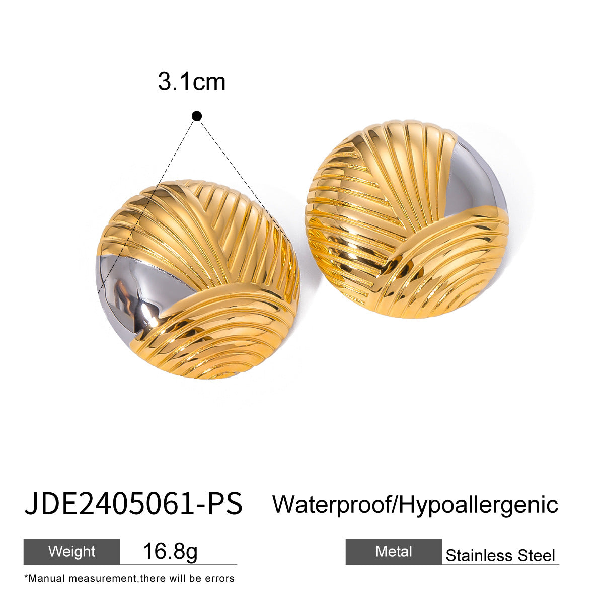 Ribbed Dome Stainless Steel Stud Earrings in Three Finishes – product view 6