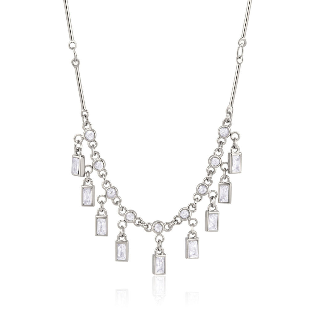 Front view of round connectors and rectangular clear stone drops