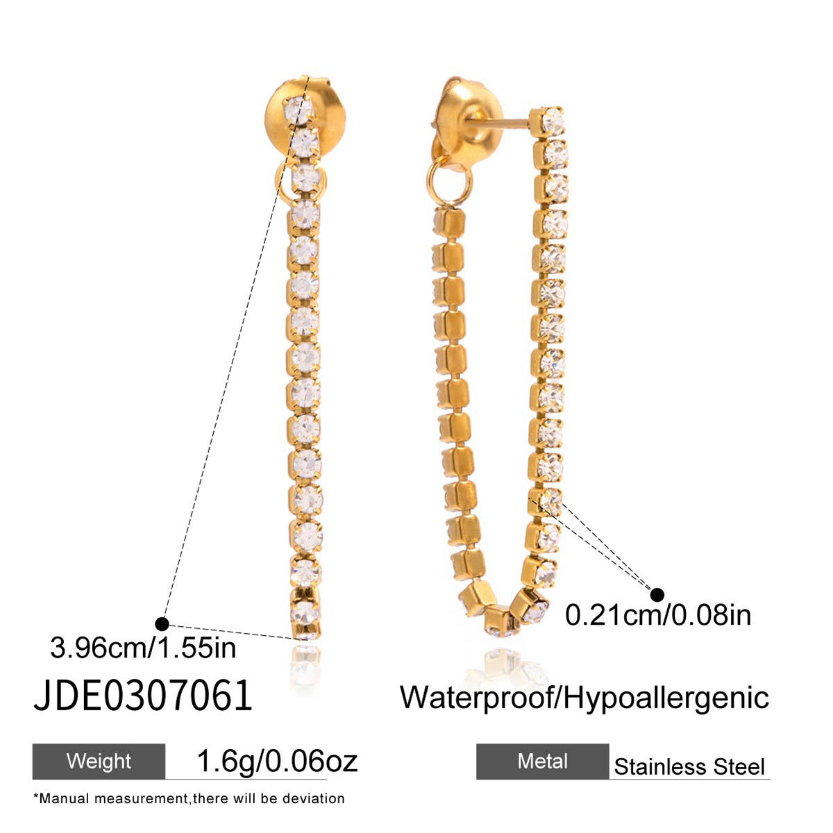 Gold-Tone Clear Accent Chain Tassel Stainless Steel Drop Earrings variant reference
