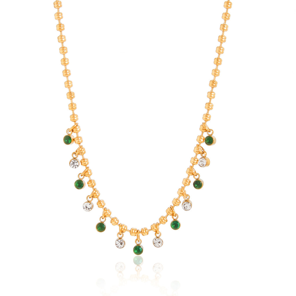 Green-accent fringe necklace on white