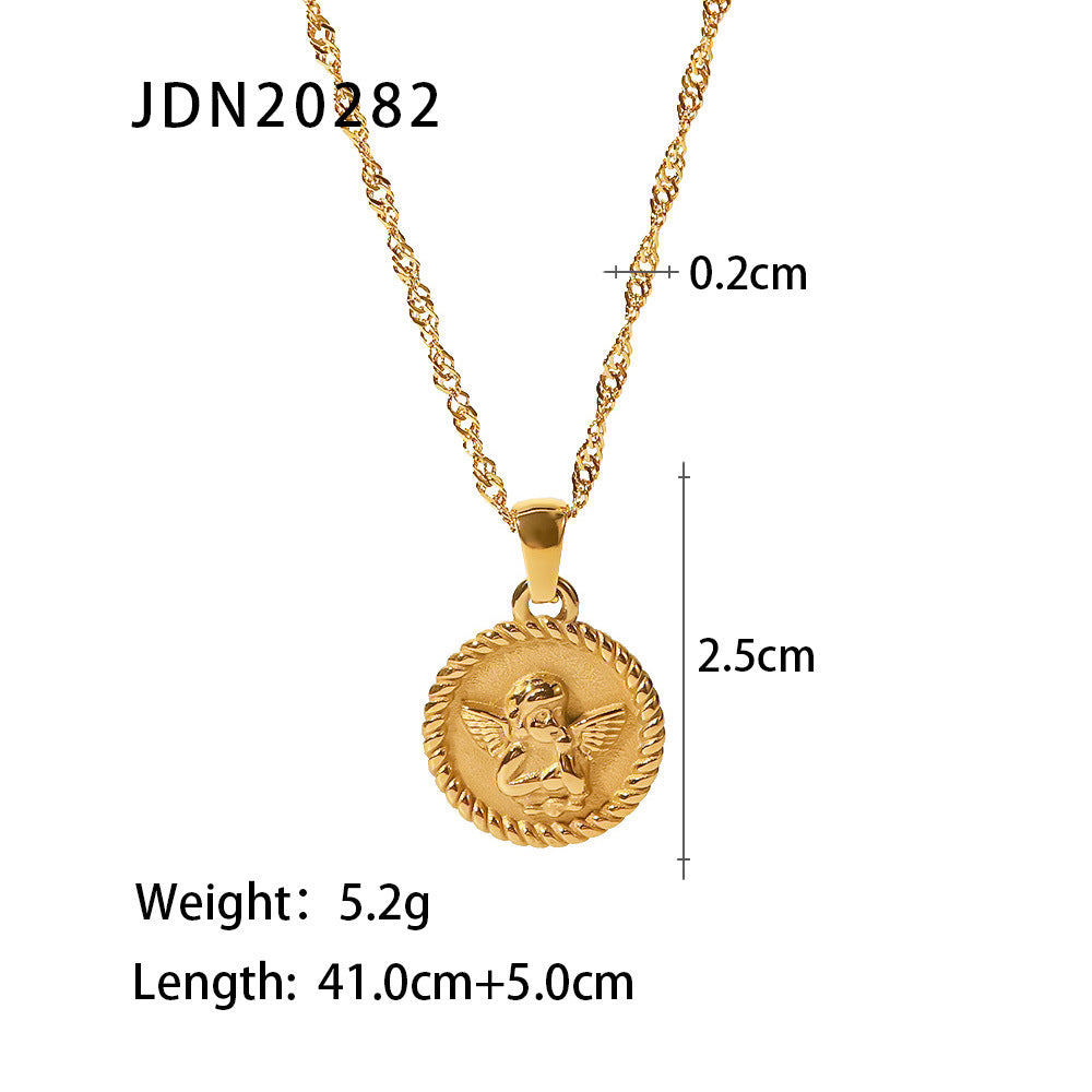 Cherub relief coin with a rope-like rim and necklace dimensions