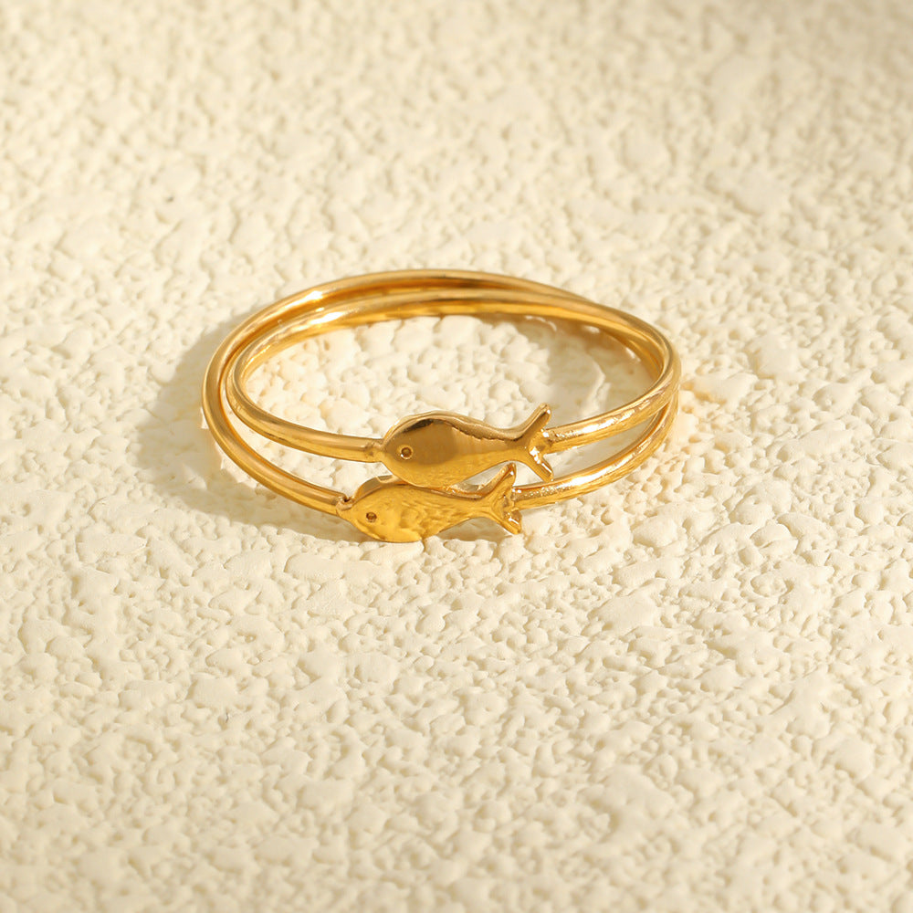 Gold plated 316L stainless steel small fish band ring