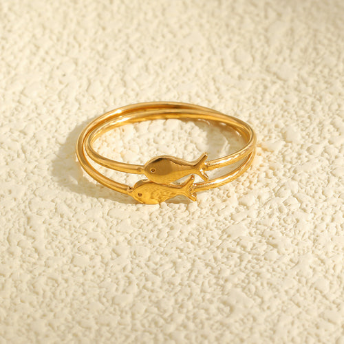 Gold plated 316L stainless steel small fish band ring
