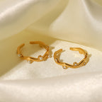 Gold Plated Stainless Steel Wavy Pearl Accent Open Ring — pearl detail