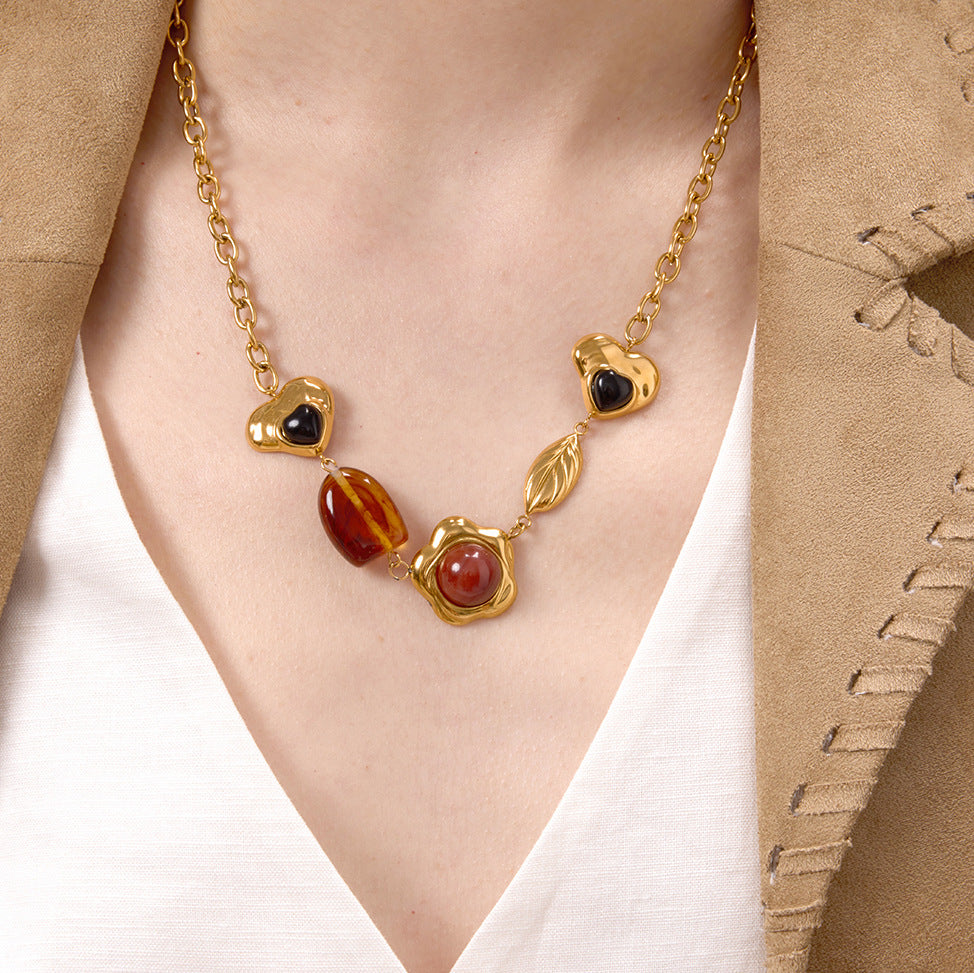 Wholesale Gold-Tone Stainless Steel Multicolor Resin Charm Necklace Collection - front view