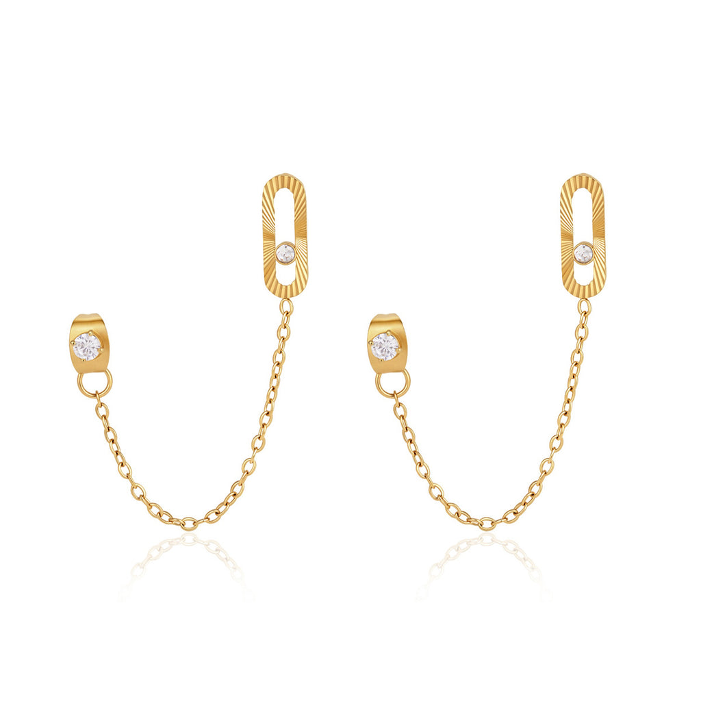 Oval-link earrings with fine connecting chains