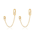 Oval-link earrings with fine connecting chains