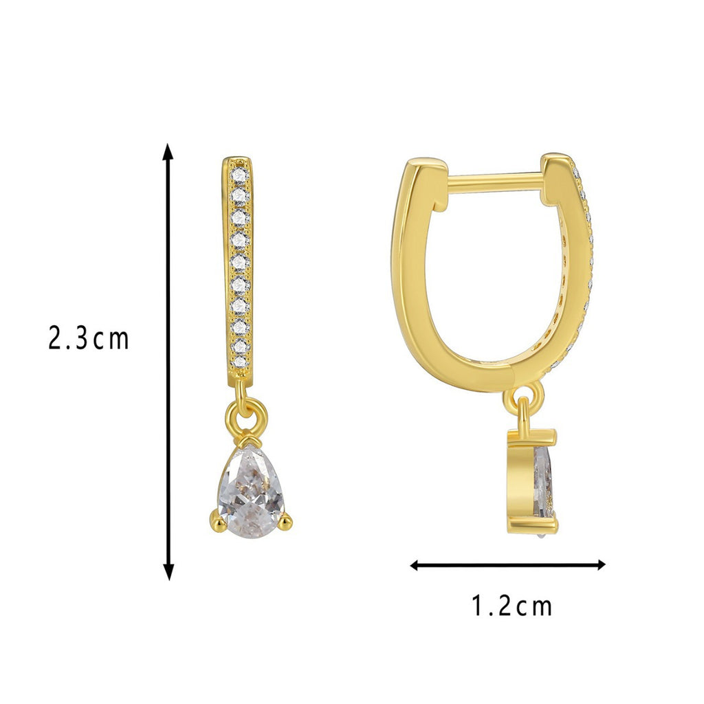 pear clear stone huggie earrings with 2.3 cm dimensions