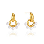 Pair of stainless steel oval-stud circular drop earrings