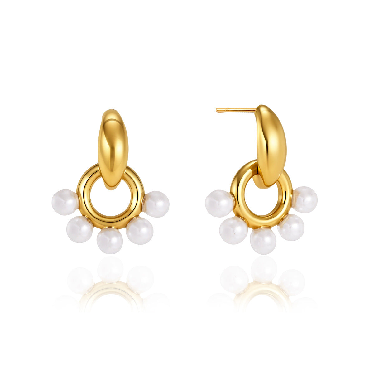 Pair of stainless steel oval-stud circular drop earrings
