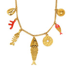 Stainless steel ocean charm necklace, front product view