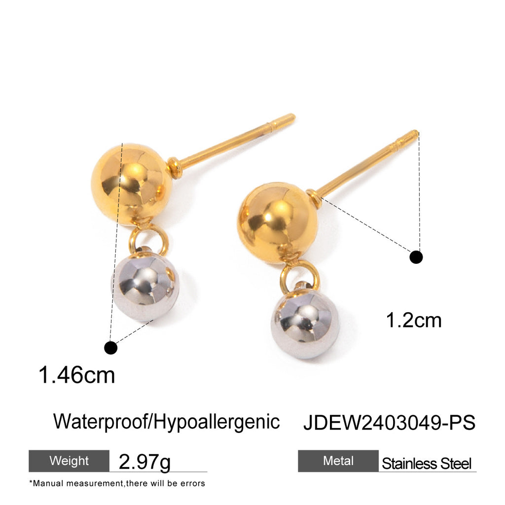 Two-Tone Bead Stainless Steel Stud-Drop Earrings – product view 5