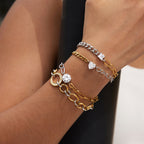 Two-Tone Clear Accent Stainless Steel Chain Bracelet Collection — mixed-link bracelet view
