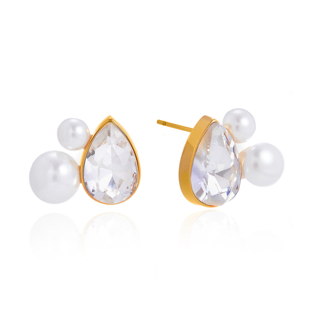 front and side views of pear-cut clear-stone and pearlized studs