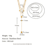 three-tier lariat necklace with chain length and floral detail measurements