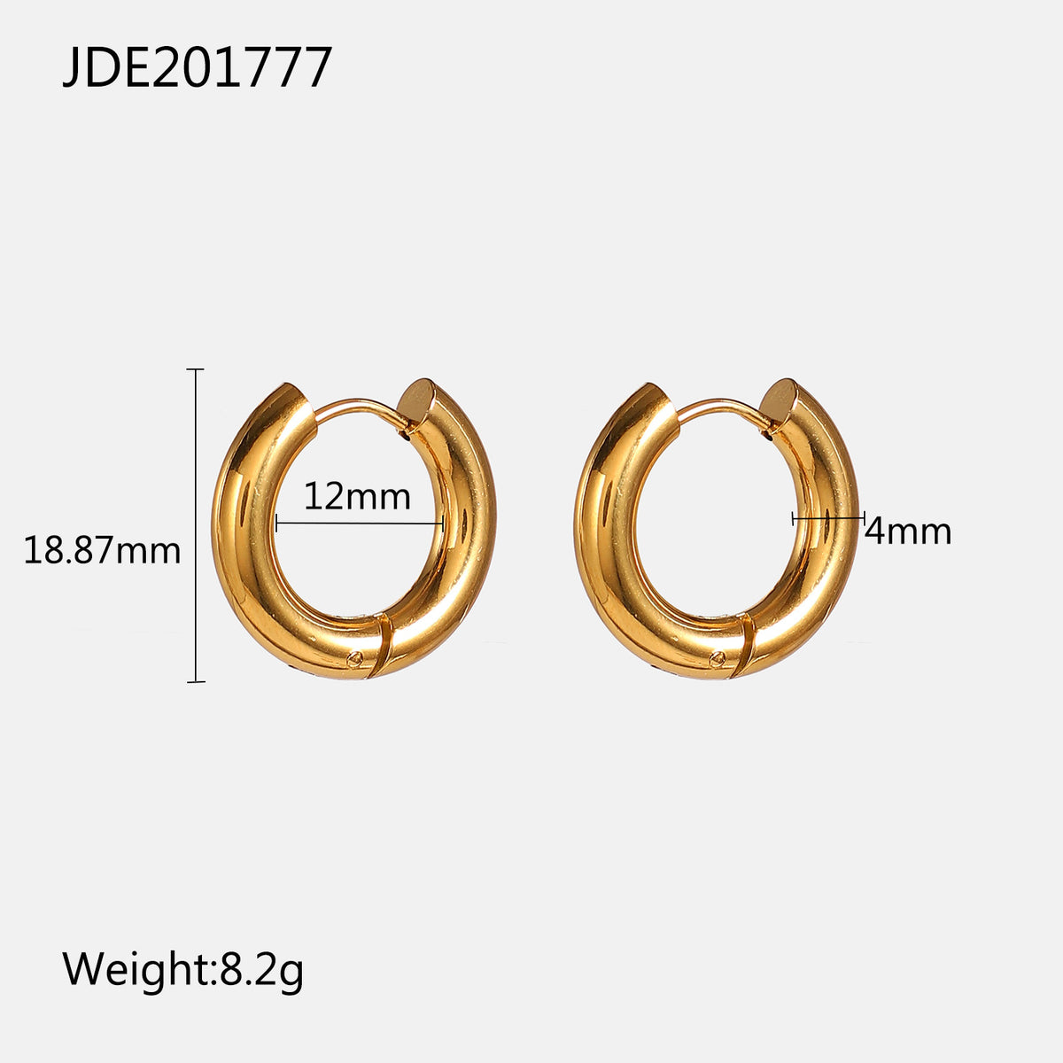 Gold-tone smooth hinged hoops with measurements