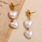 post-back view of gold plated heart pearl drop earrings