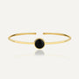 gold plated brass open bangle with round black agate cabochon