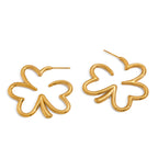 isolated stainless steel four-leaf clover outline earrings