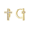 gold plated 925 sterling silver pavé cross huggie hoop earrings — product image 6 of 9