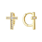 gold plated 925 sterling silver pavé cross huggie hoop earrings — product image 6 of 9