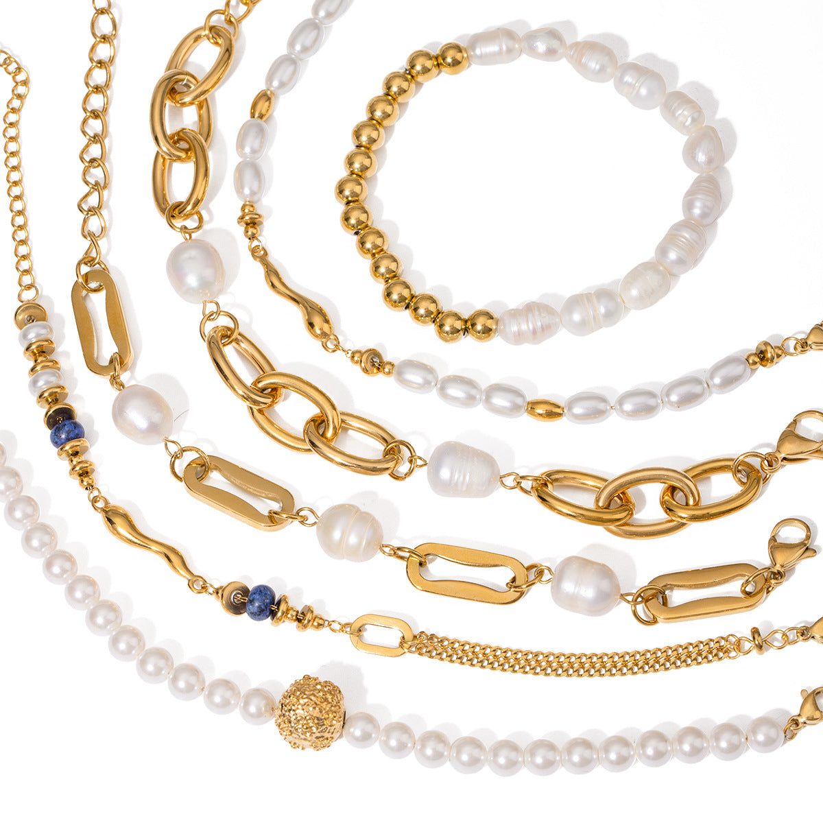 Gold Plated Pearl-Look Stainless Steel Bracelet Collection — wholesale view 4