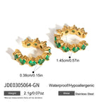 Green round accent scalloped stainless steel hoop earrings
