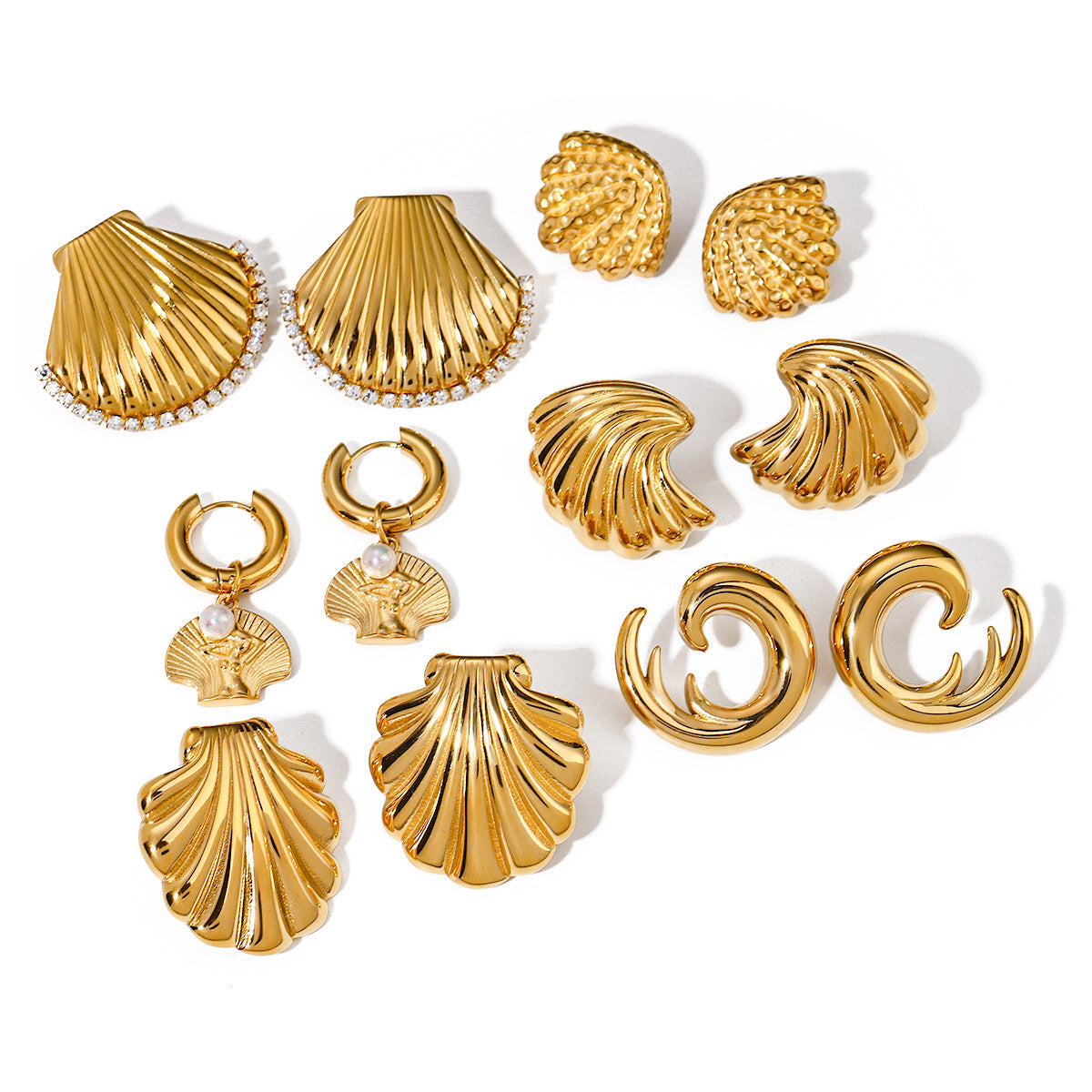 Gold-Tone Stainless Steel Shell and Spiral Stud Earring Collection — alternate angle