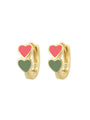 Gold Plated 925 Sterling Silver Colorful Double Heart Hoop Earrings — pink and green hearts