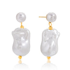 Wholesale Gold-Tone Stainless Steel Imitation Baroque Pearl Drop Earrings - design detail