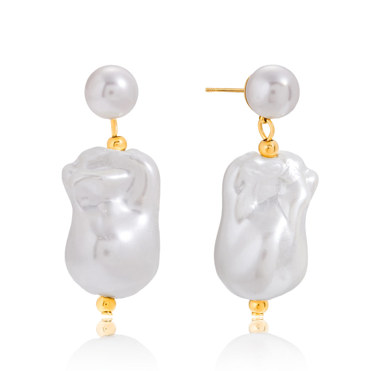 Wholesale Gold-Tone Stainless Steel Imitation Baroque Pearl Drop Earrings - design detail