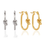 Knot hoop earrings in gold and silver tones