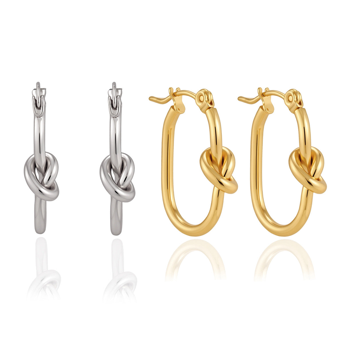 Knot hoop earrings in gold and silver tones