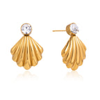 Scallop shell earrings showing round zirconia and posts