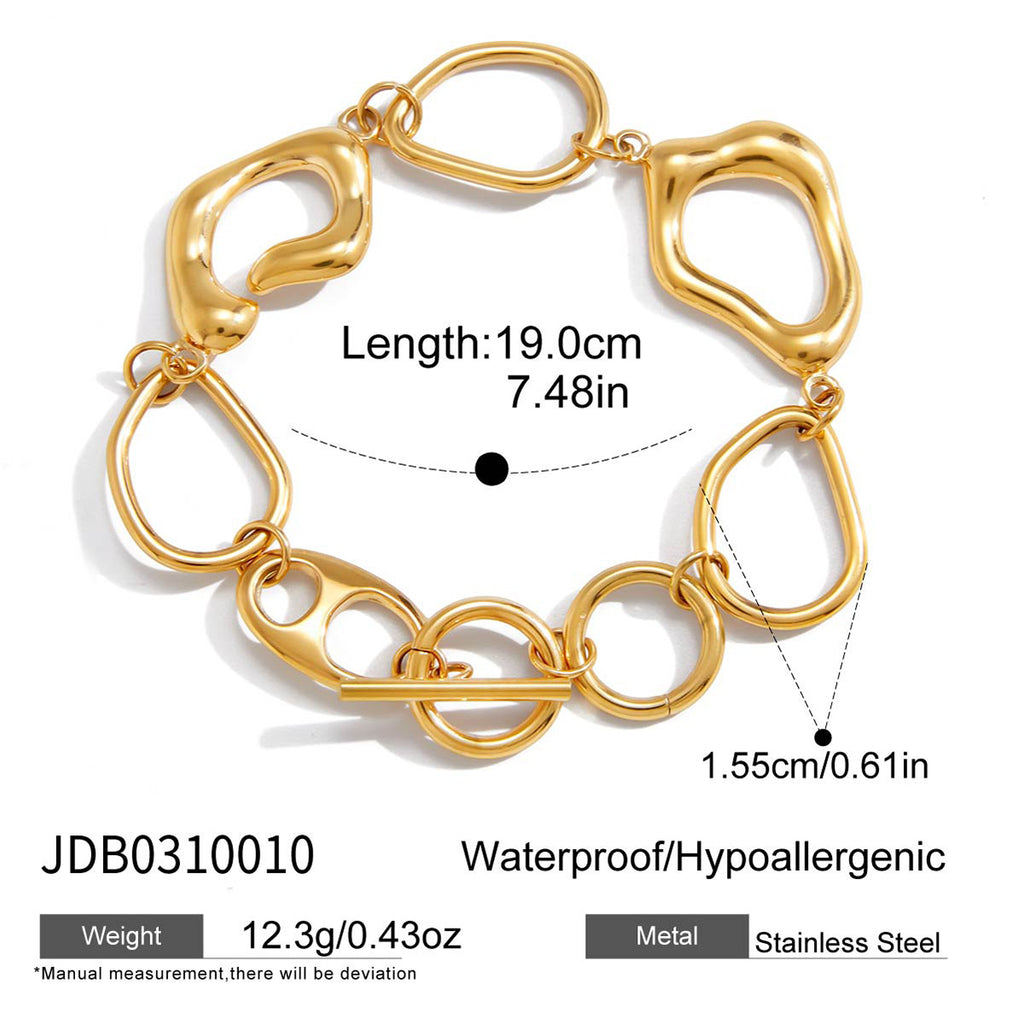 Irregular rounded-link bracelet with toggle fastening