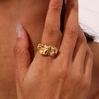 Gold Plated 316L Stainless Steel Crinkled Open Ring — side view
