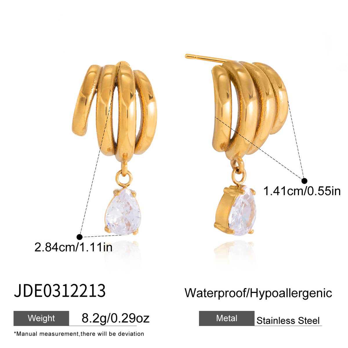 Multi-loop earring height and side profile diagram