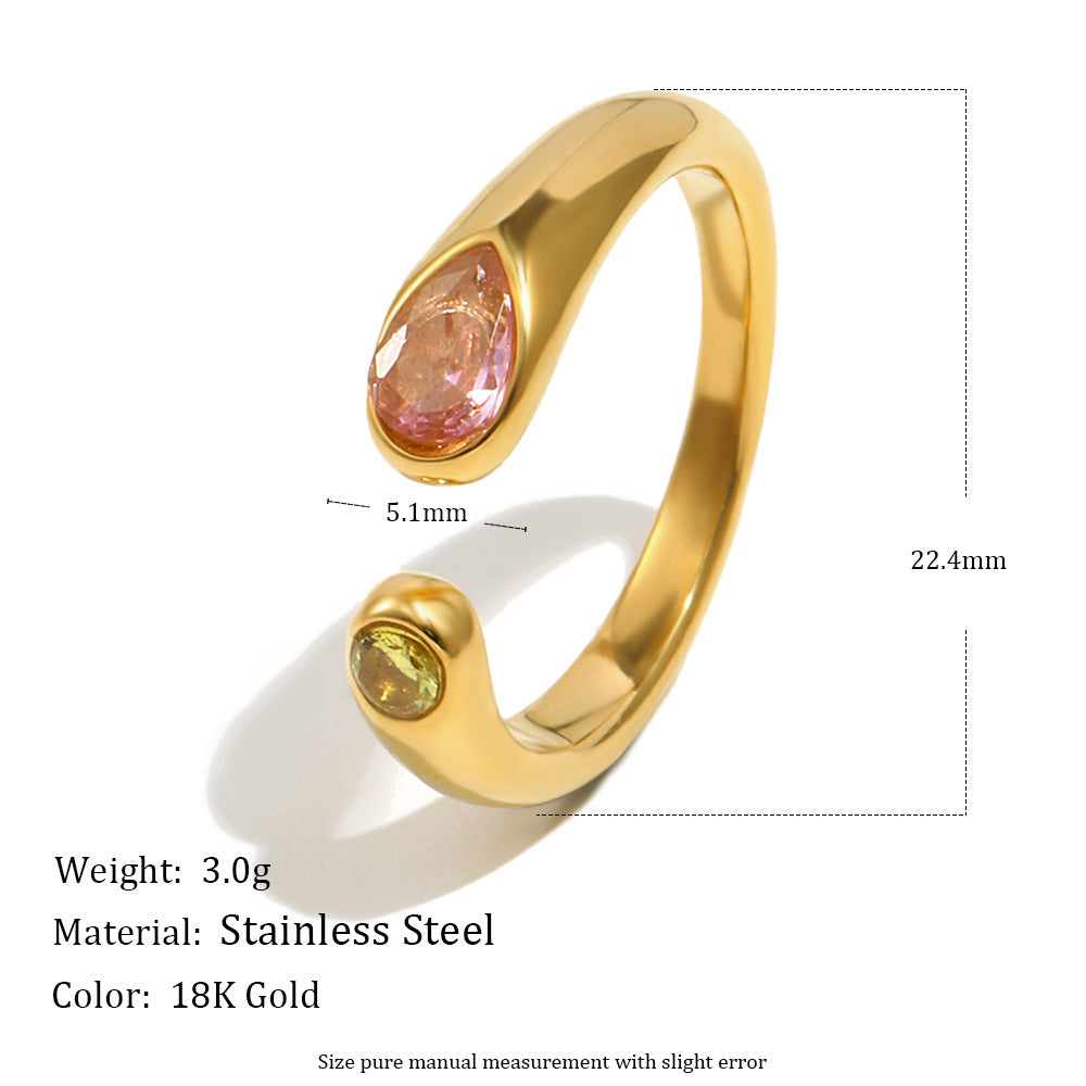 dimensions of the pink and green two-stone snake open ring