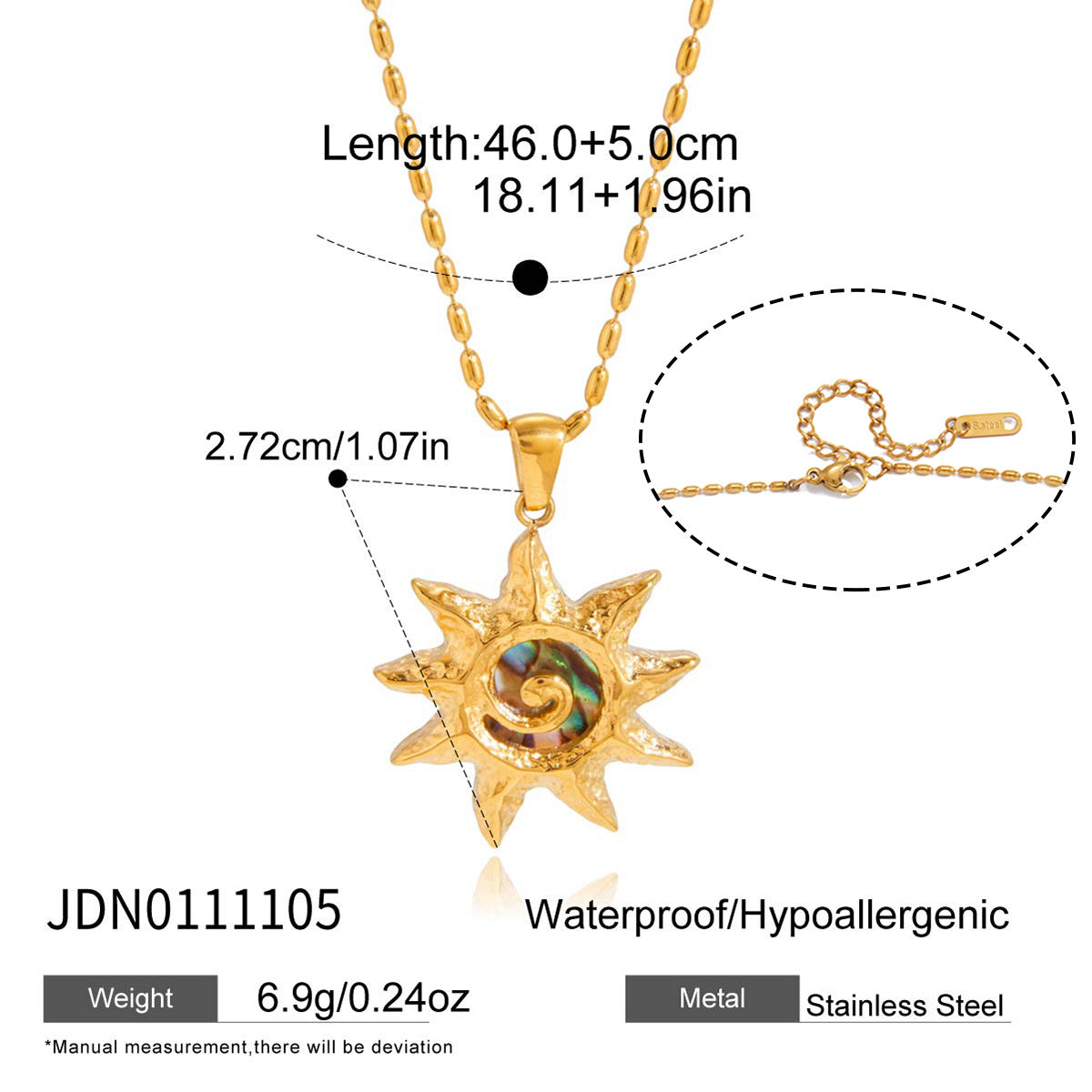 Sun pendant necklace with length guide