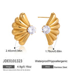 Fan-shaped stud earrings with dimensions