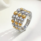 angled gold plated and silver-finish beaded statement ring