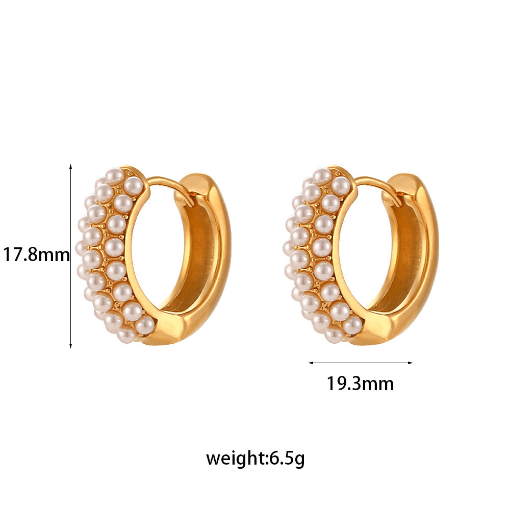 pearl-trimmed huggie earrings with 17.8 by 19.3 mm measurements