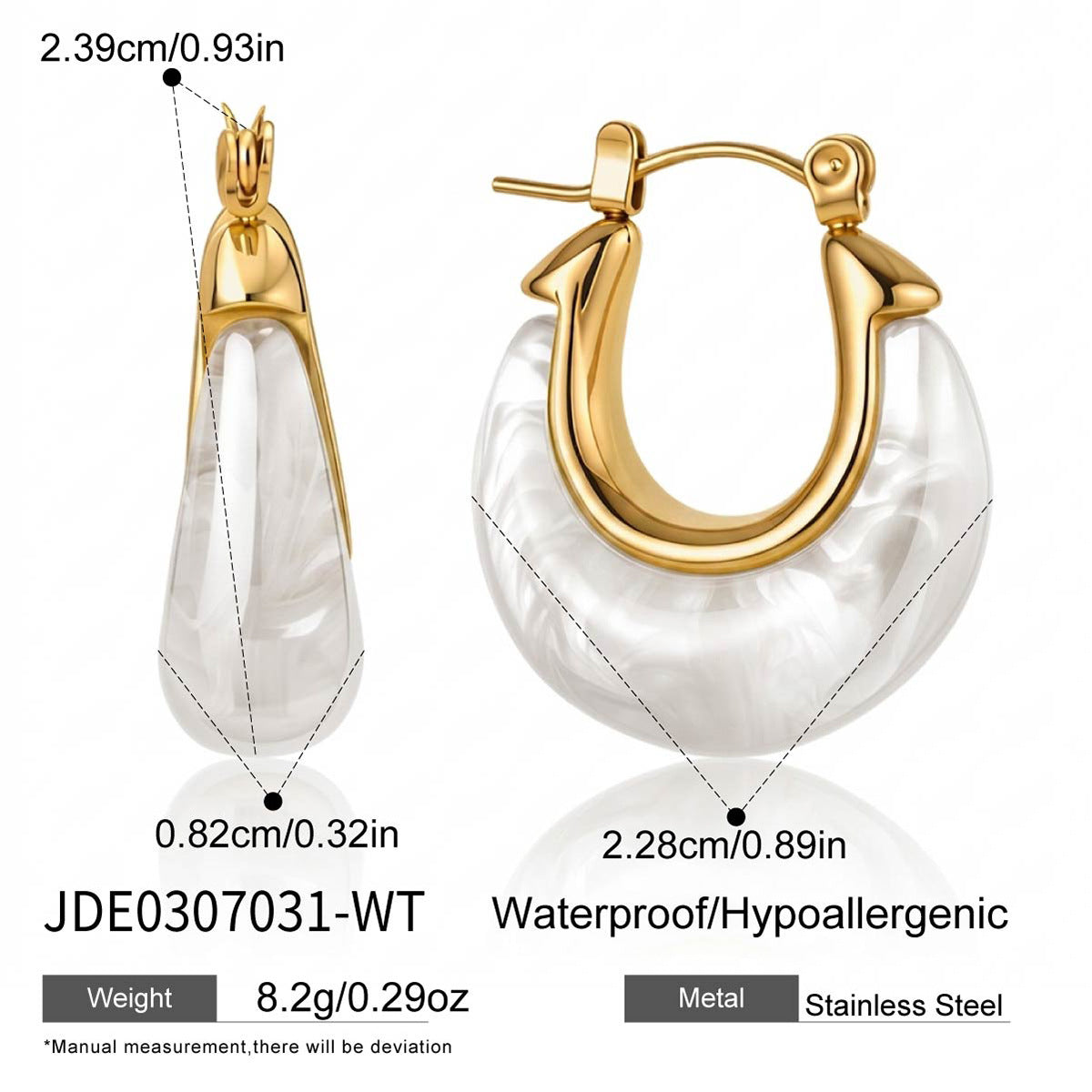 White marbled resin hoop side and front views