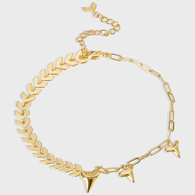 gold plated chevron chain and spike charm anklet