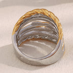 rear view of the wide two-tone layered stainless steel ring