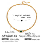 Slim green oval accent stainless steel collar necklace with dimensions