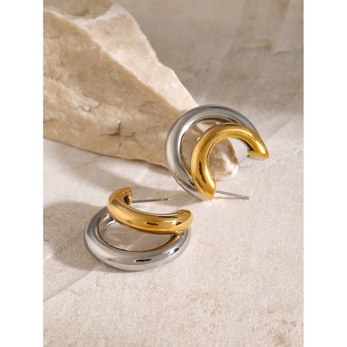 Two-Tone Layered Stainless Steel Hoop Earrings – product view 2